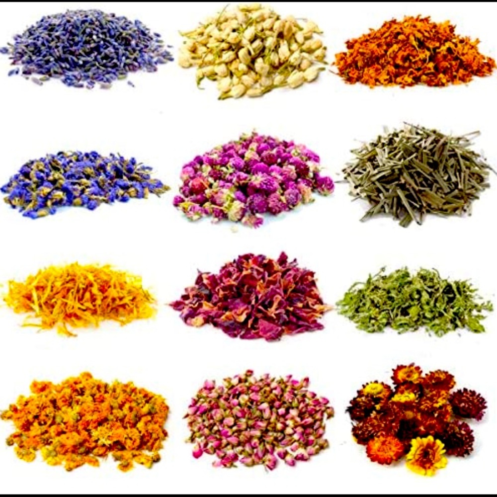 Natural Dried Flowers Herbs 12 bags 0.05 oz each